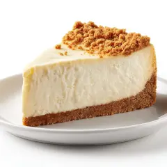 En krämig cheesecake-skiva med kexbotten, perfekt för ett enkelt tårtbotten recept.