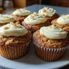 Sju julmuffins med fluffig frosting och nötter. Perfekta för julfikat!